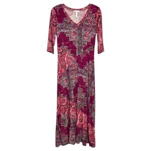 Soft Surroundings Adrift Half Sleeve Midi Dress Pink Purple Blue Petite XS